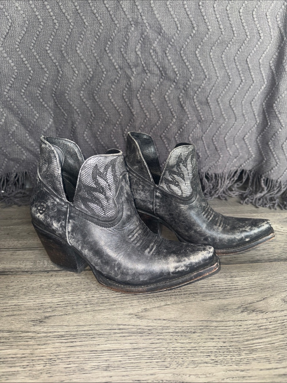 Ariat Distressed Black Leather Western Ankle Booties